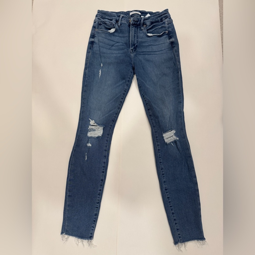 Good American Dark Blue Distressed Skinny Jeans